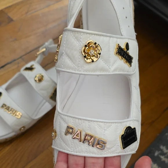 Karl Lagerfeld White Sandals with Gold Accents - Picture 3 of 11